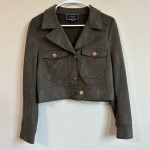 Le Chateau Jacket Olive Green Crop Moto Motorcycle Utility Zipper Sleeves Trendy